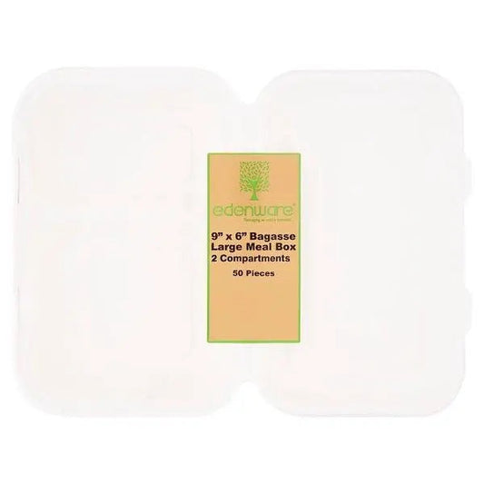 Edenware 9'' x 6" Bagasse Large Meal Box 50 Pieces – 4 x 50pk