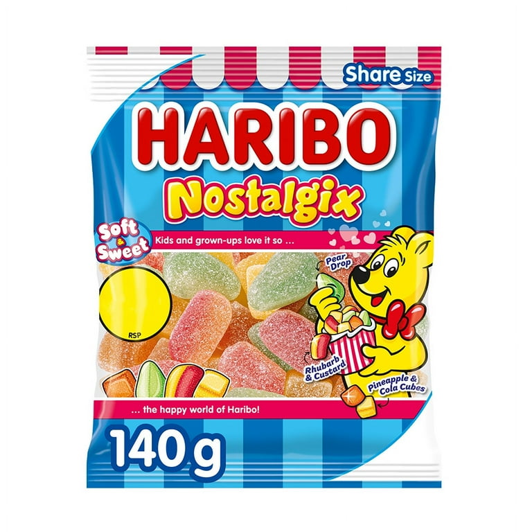 HARIBO Nostalgix Sugar Coated Fruit & Cola Flavour Jelly Sweets 140g – 12 x 140g