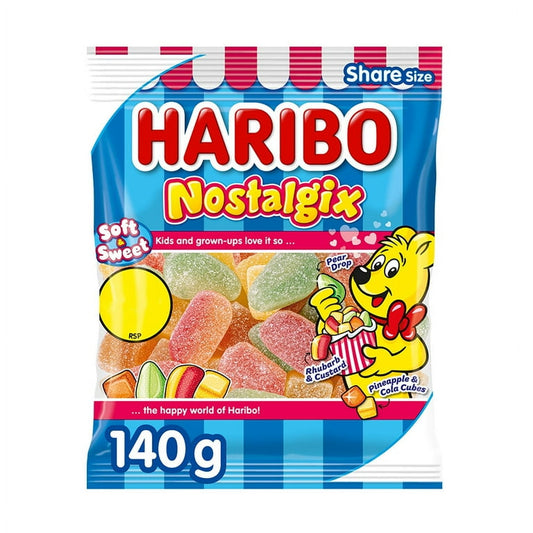 HARIBO Nostalgix Sugar Coated Fruit & Cola Flavour Jelly Sweets 140g – 12 x 140g