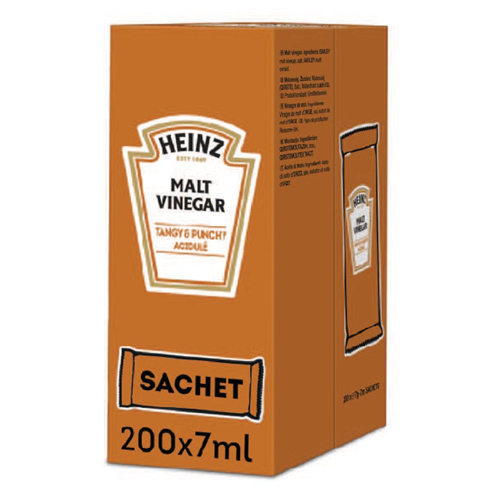 Heinz Malt Vinegar Sachets 7ml Case of 200 x 7ml Foodservice Bulk Pack Suitable for Cafes and Catering