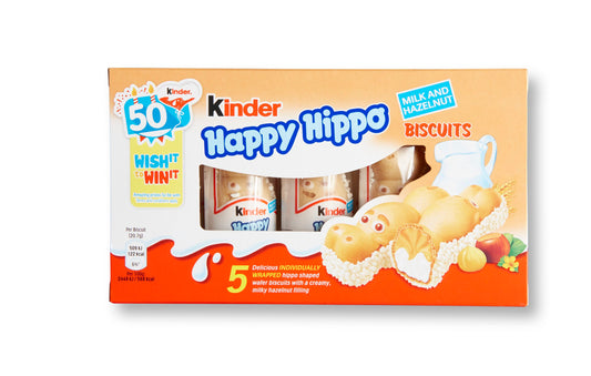Kinder Happy Hippo Milk & Hazelnut Filling Wafer Biscuit Snack Bar 20.7g – 28 x 20.5g