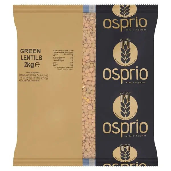 Osprio Green Lentils Dried Legumes For Everyday Cooking Soups Stews And Sides 2kg 6 x 2kg Bulk Case