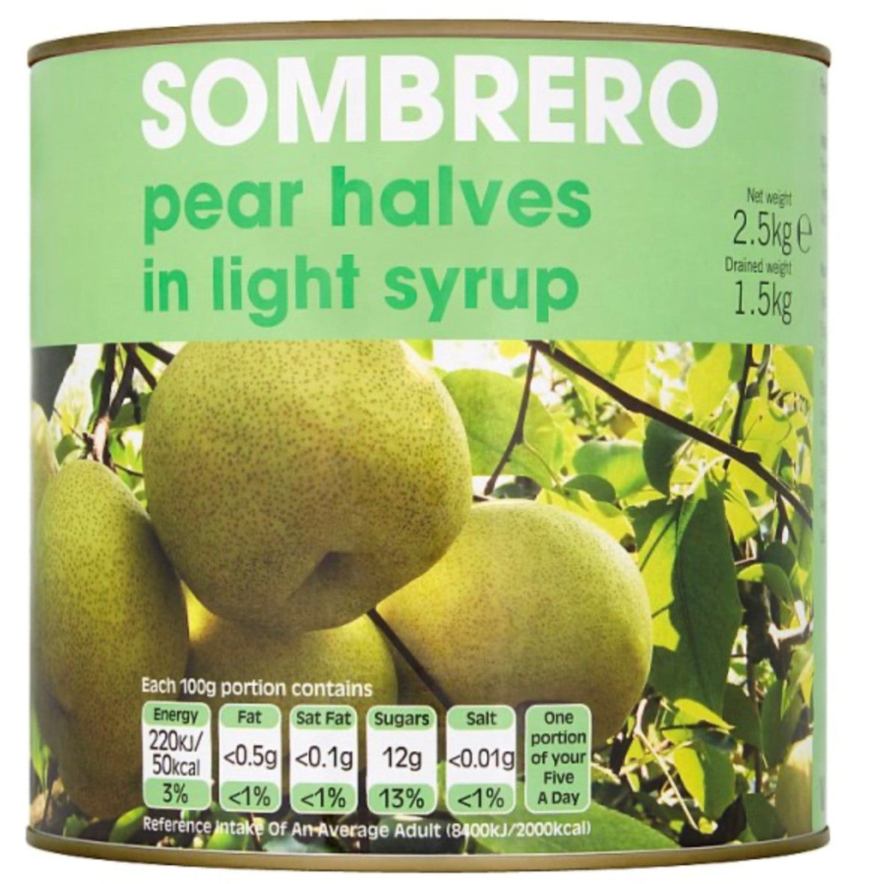 Sombrero Pear Halves in Light Syrup 2.5kg – 1 x 2.5kg