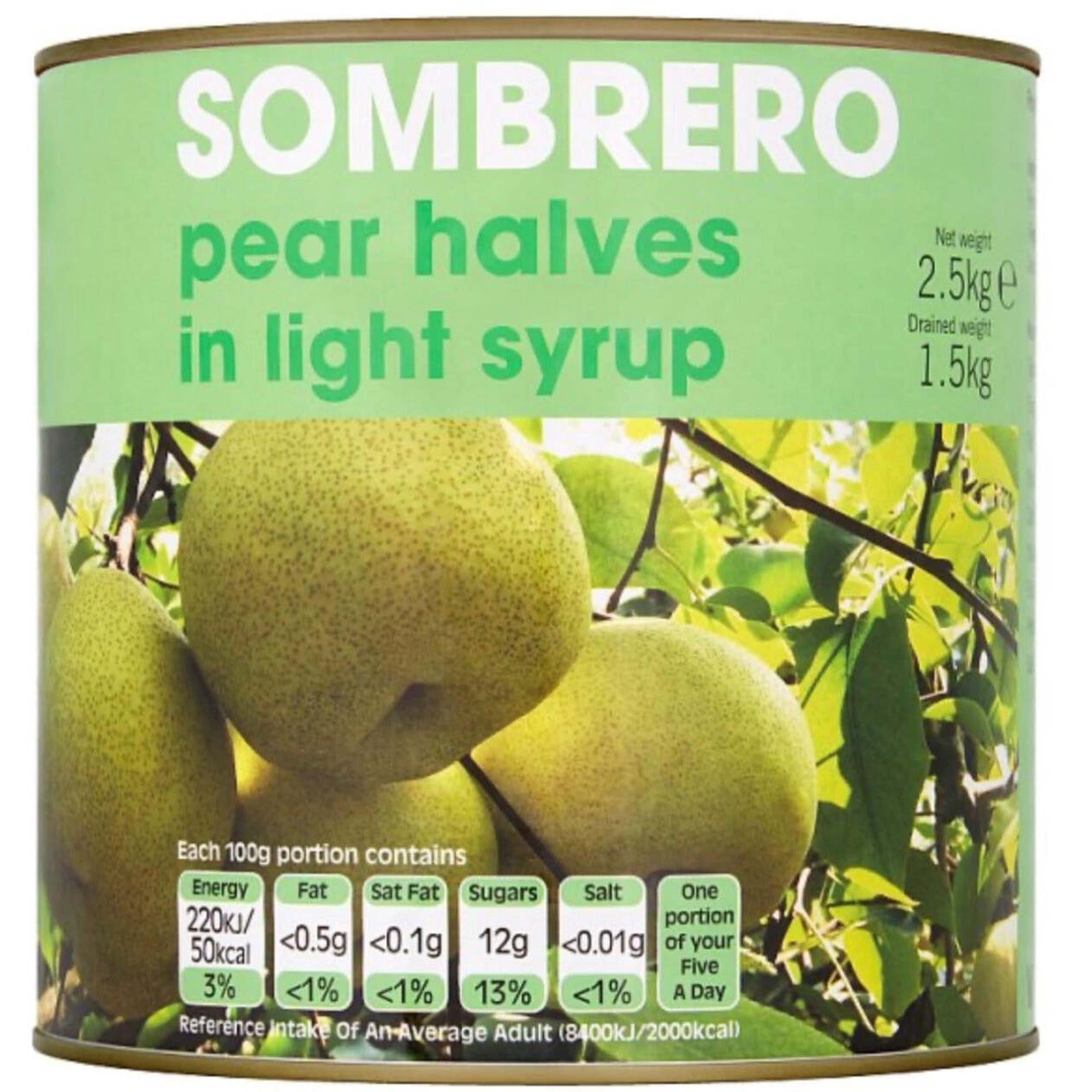 Sombrero Pear Halves In Light Syrup 2.5kg Ready To Eat Pack 1 x 2.5kg Grocery Item For Retailers And Foodservice