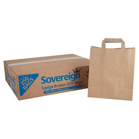 Sovereign Medium Brown Block Bottom Take-Away Food Bags - 220mm x 105mm x 250mm (250 pieces) – 1 x 250pk