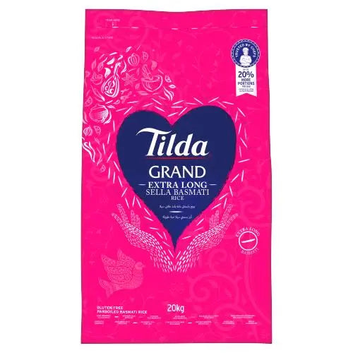 Tilda Grand Basmati Rice Extra Long Sella Foodservice Grade 20kg Bulk Pack 1 x 20kg