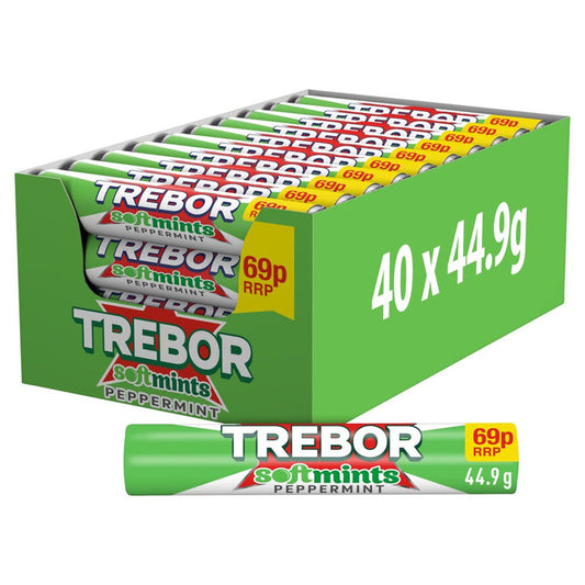 Trebor Softmints Peppermint Mints Roll 69p PMP 44.9g – 40 x 44.9g