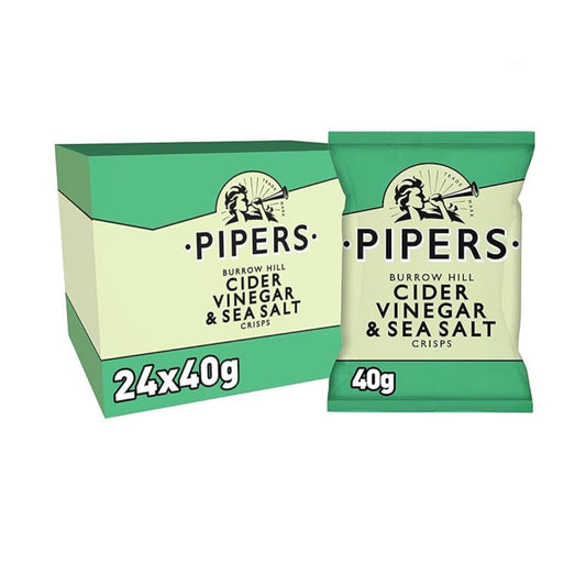 Pipers Burrow Hill Cider Vinegar & Sea Salt Crisps 40g – 24 x 40g