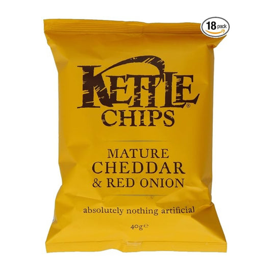 Kettle Mature Cheddar & Red Onion Potato Chips 40g – 18 x 40g