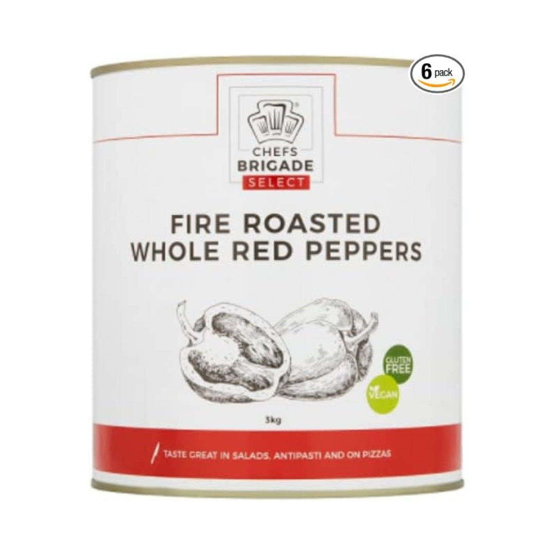 Chefs Brigade Fire Roasted Whole Red Peppers - For Foodservice Kitchens 3 Kg Bulk Pack