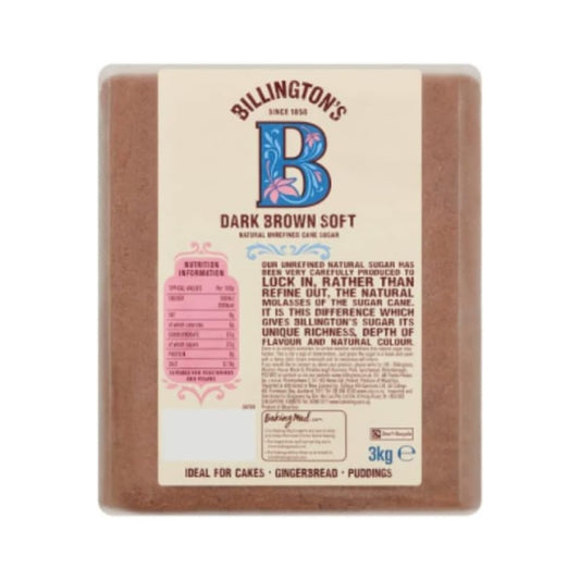 Billington's Dark Brown Soft Natural Unrefined Cane Sugar 3kg – 1 x 3kg