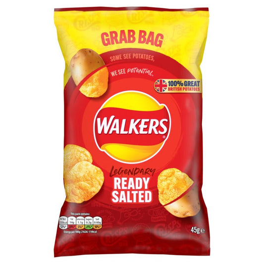 Walkers Ready Salted Grab Bag Crisps 45g – 32 x 45g