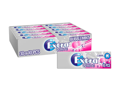 Extra White Chewing Gum Sugar Free Bubblemint x10 Pieces – 30 x 10pk