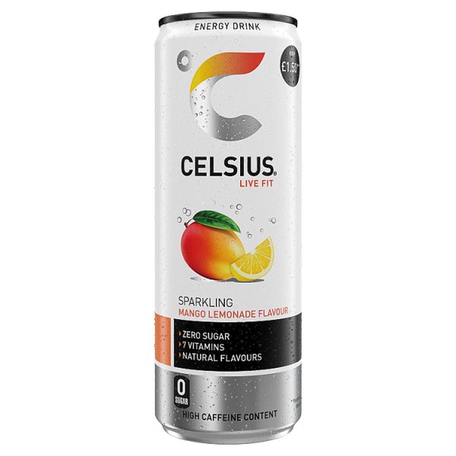 Celsius Energy Drink, Sparkling Mango Lemonade 355ml PMP £1.50