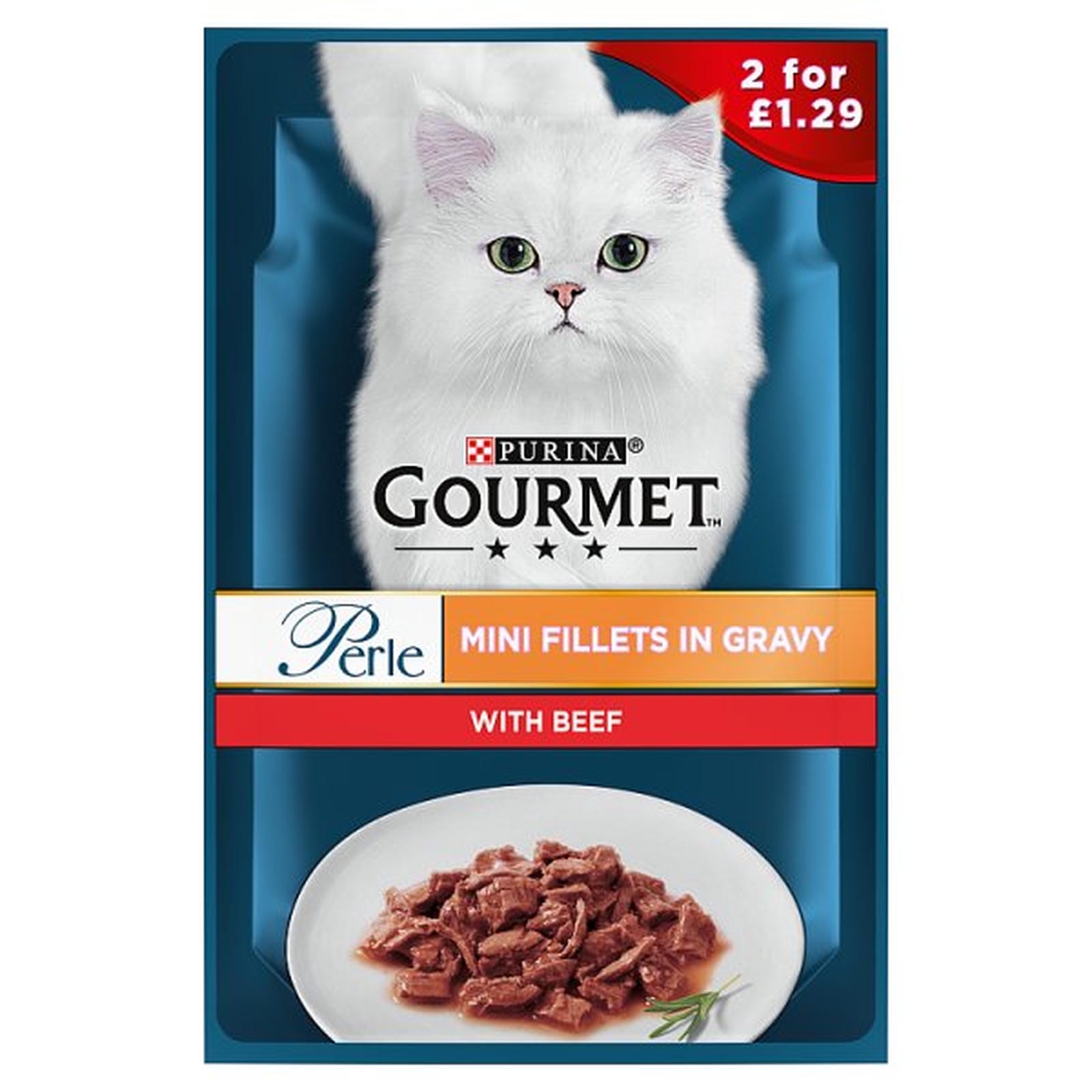 GOURMET Perle Mini Fillets in Gravy with Beef Wet Cat Food 85g