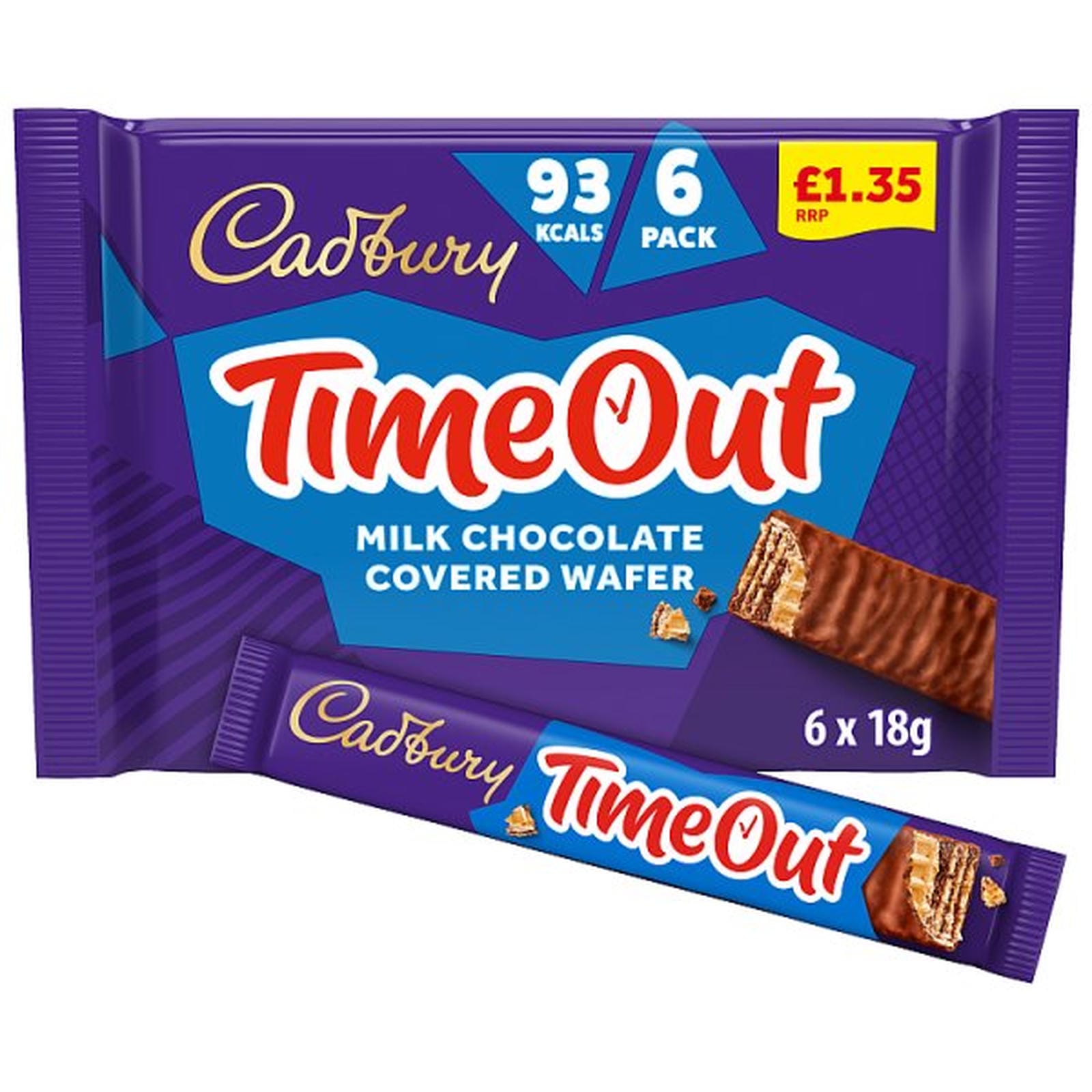 Cadbury Timeout Milk Chocolate Covered Wafer Biscuit Bars Muiltipack 108g (6 x 18g) PMP £1.35