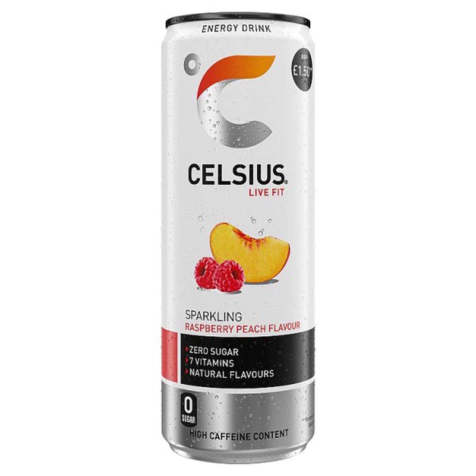 Celsius Energy Drink, Sparkling Raspberry Peach 355ml PMP £1.50