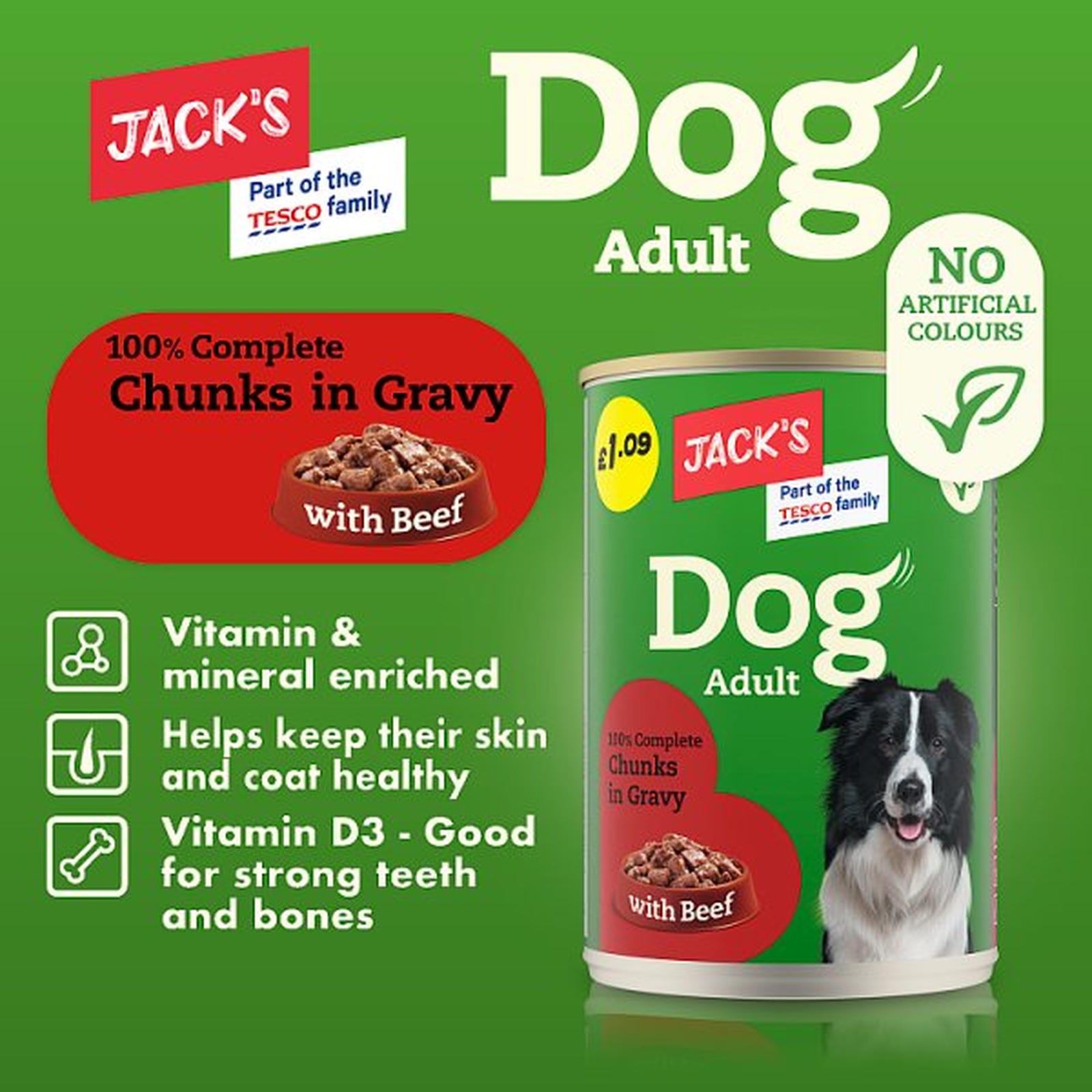 Jack's Adult Dog 100% Complete Chunks in Gravy with Beef 415g