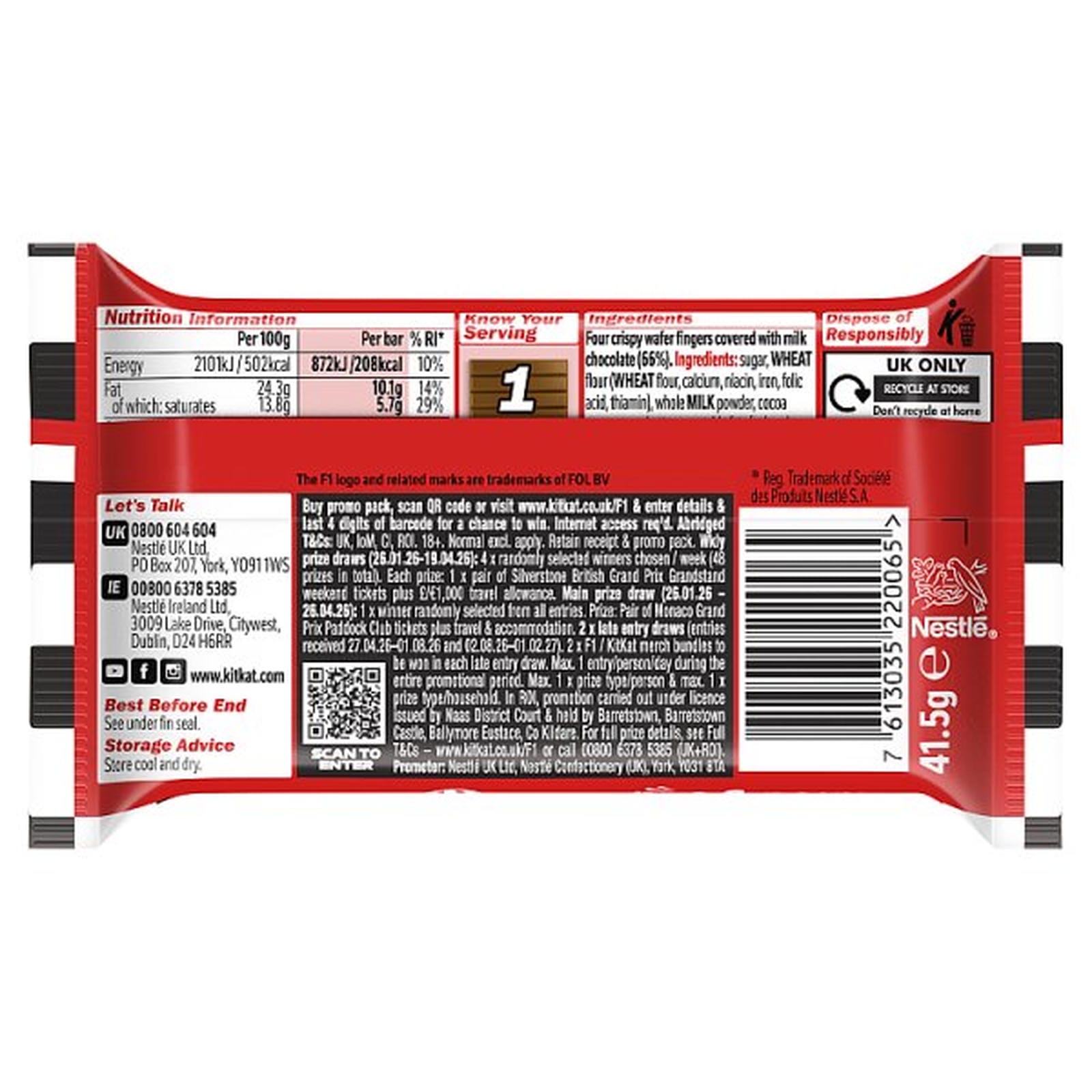 KitKat F1 4 Finger Milk Chocolate Biscuit Bar 41.5g