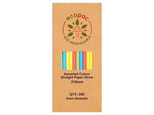 Ecopac 250 Assorted Colour Straight Paper Straw – 1 x 250pk