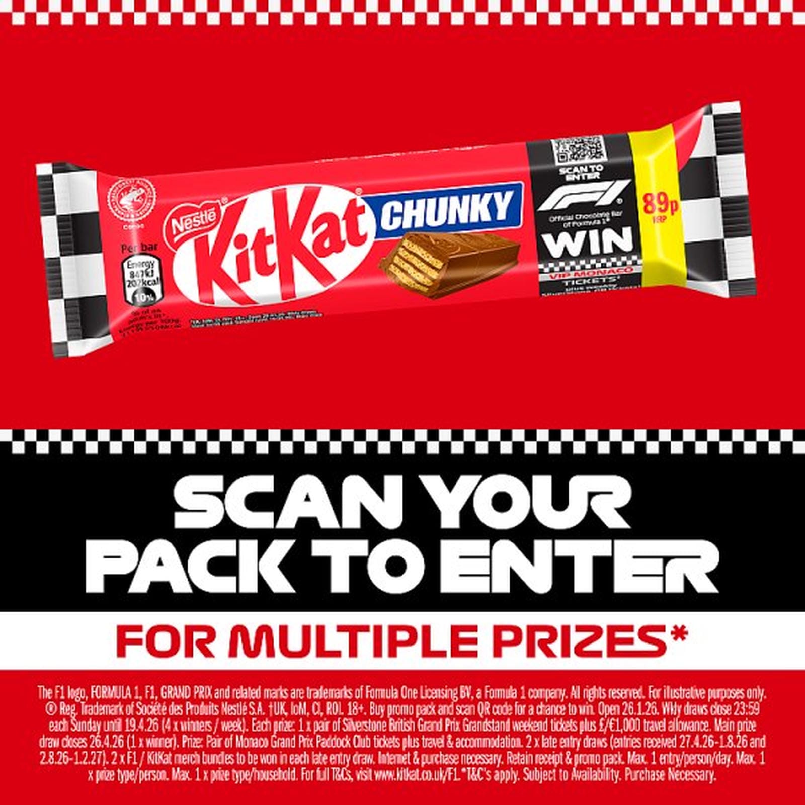 KitKat F1 Chunky Milk Chocolate Bar 40g PMP 89p