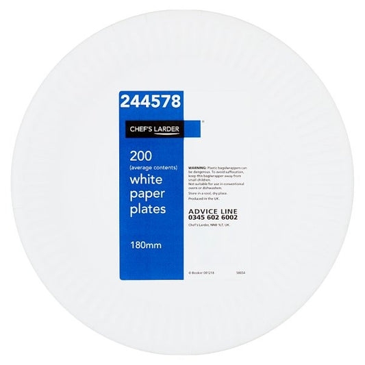 Chef's Larder 200 White Paper Plates 150mm – 1 x 200pk