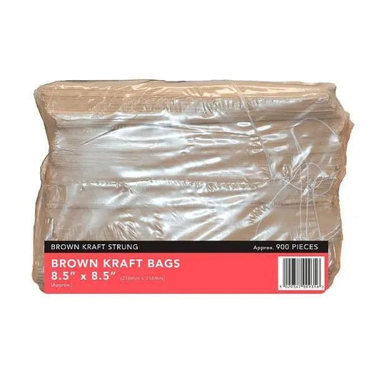 Brown Kraft Flat Bags Strung 8.5" x 8.5" – 1 x 900s