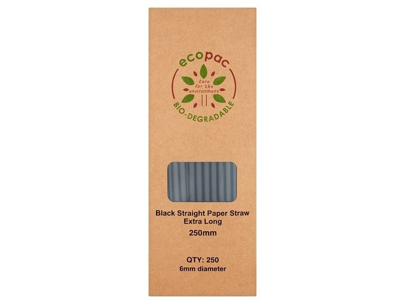 Ecopac 250 Extra Long Black Straight Paper Straw – 20 x 250pk