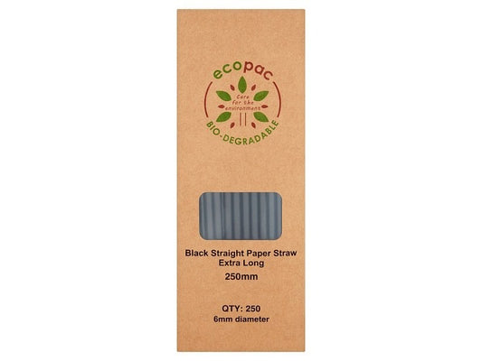 Ecopac 250 Extra Long Black Straight Paper Straw – 20 x 250pk