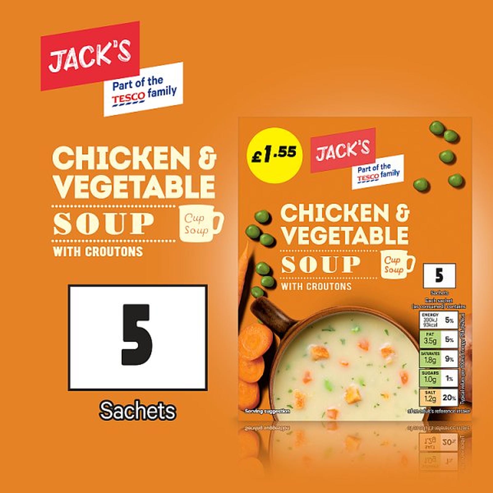 Jack's Chicken & Vegetable Soup with Croutons 5 x 22g (110g)