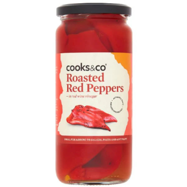 Cooks & Co Roasted Red Peppers In Red Wine Vinegar 360g 1 x 460g For Salads And Cooking