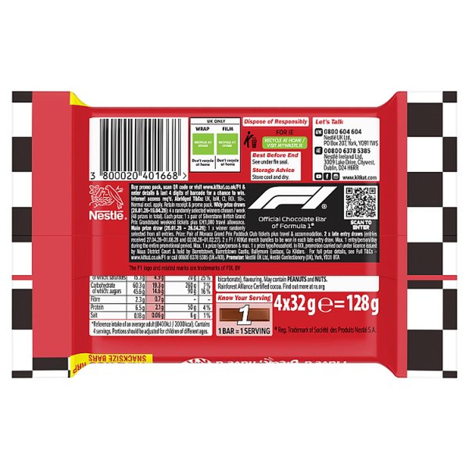 KitKat F1 Chunky Snacksize Chocolate Bar 4 Pack Multipack 128g PMP £1.85