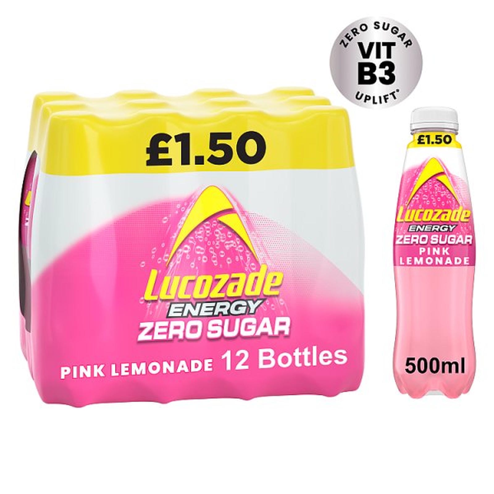 Lucozade Zero Sugar Drink Pink Lemonade 500ml PMP £1.50