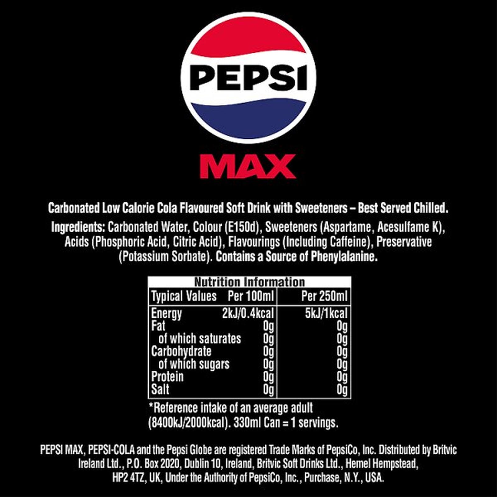 Pepsi Max No Sugar Cola Cans 18 x 330ml