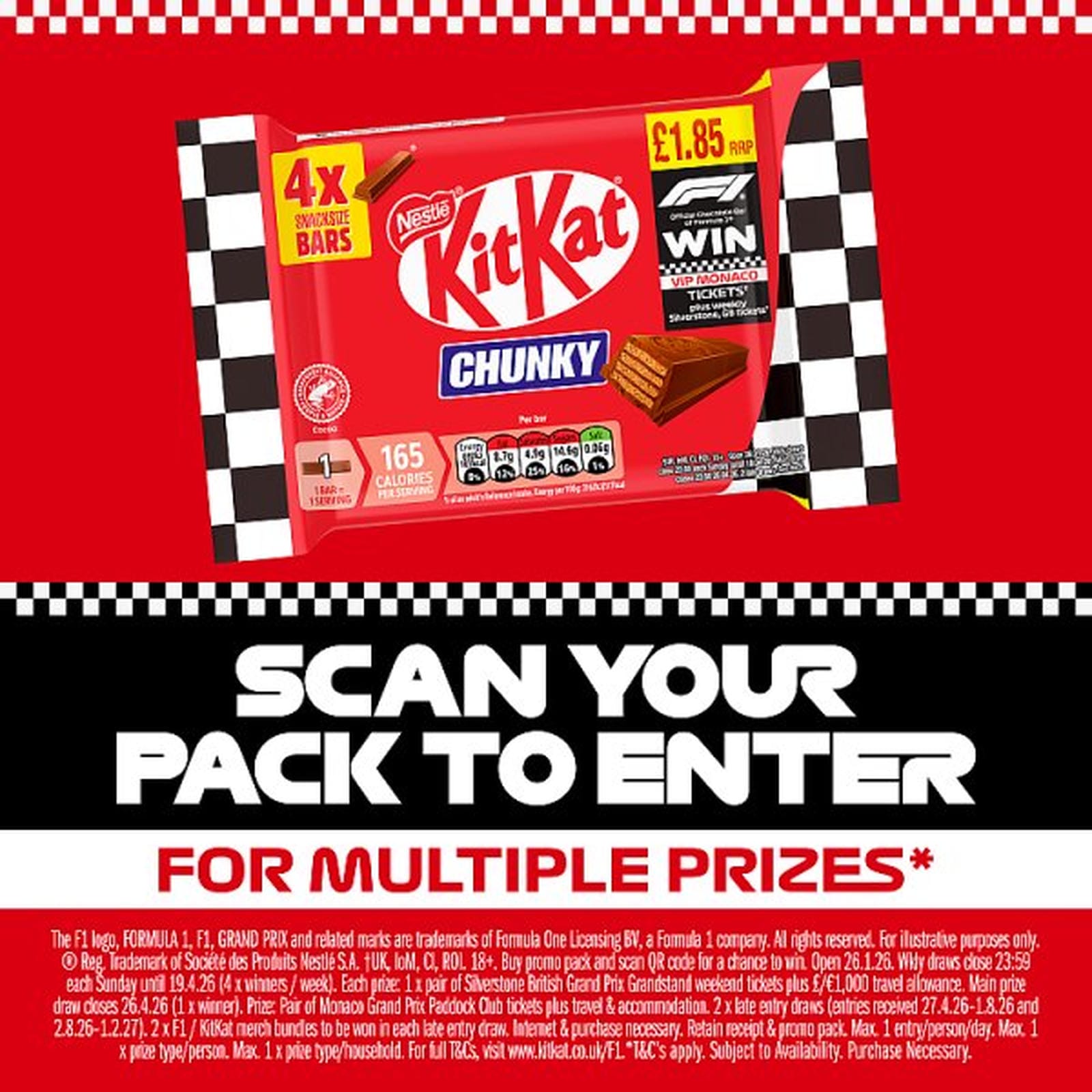 KitKat F1 Chunky Snacksize Chocolate Bar 4 Pack Multipack 128g PMP £1.85