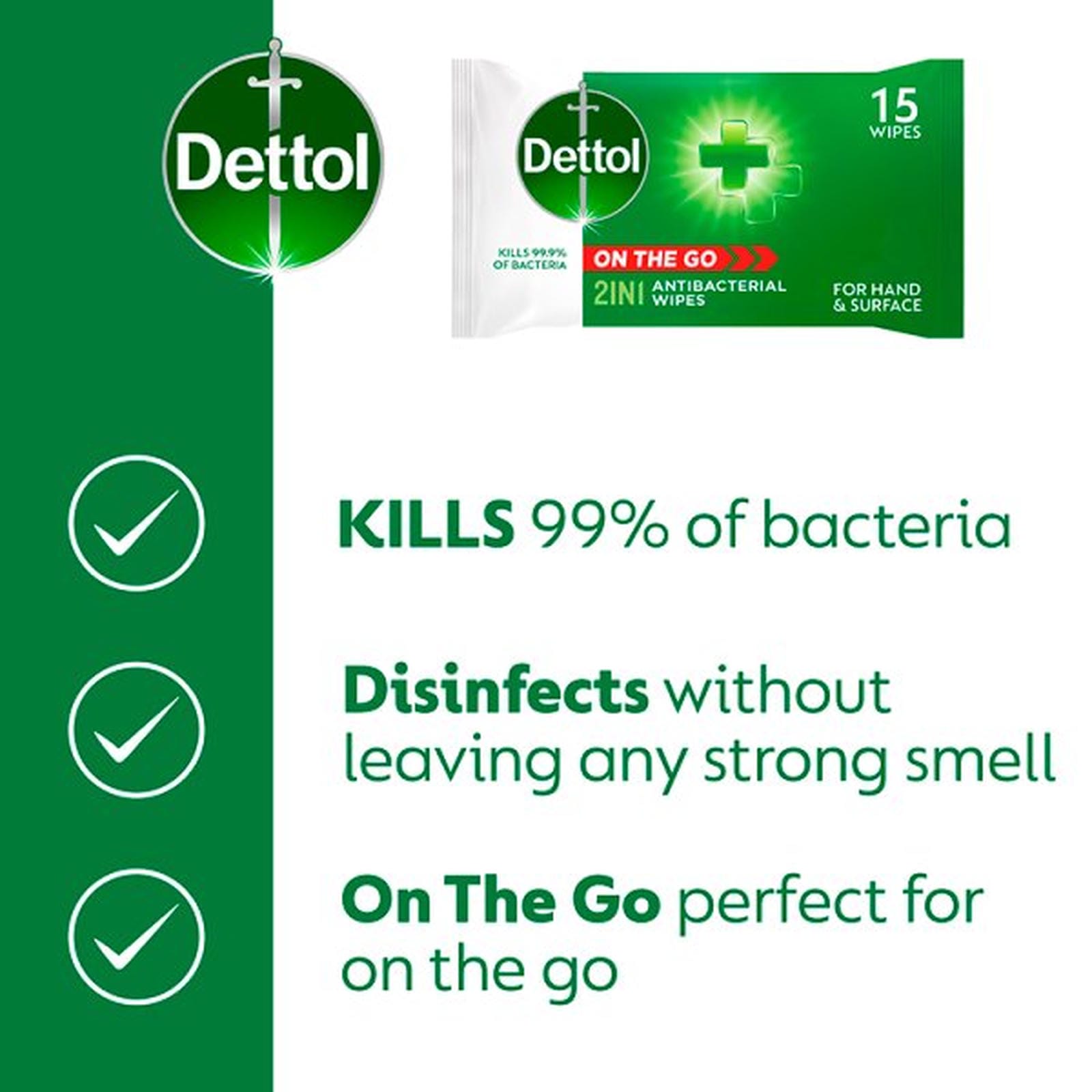 Dettol On the Go 15 2in1 Antibacterial Wipes