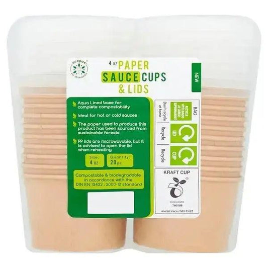Ecopac 4 oz Paper Sauce Cups & Lids 20pc – 6 x 20s