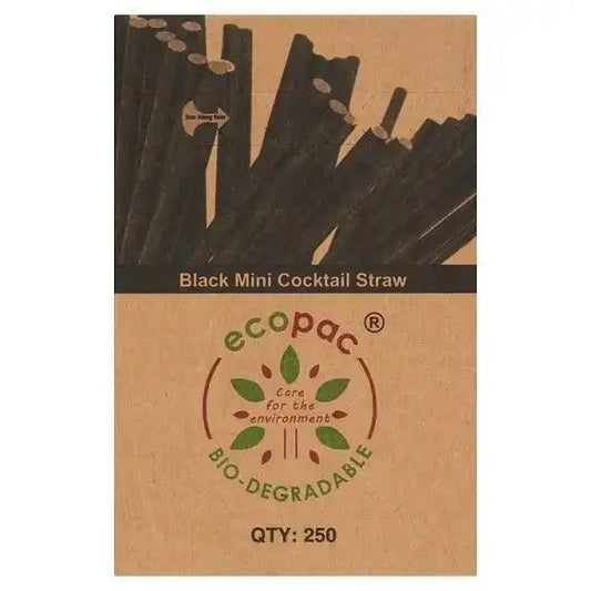 Ecopac 250 Extra Long Black Straight Paper Straw – 1 x 250pk