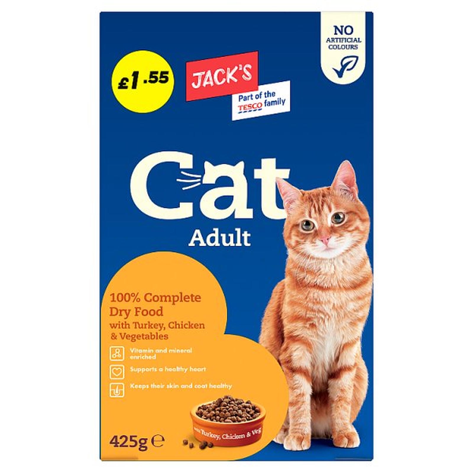 Jack's Cat Adult 100% Complete Dry Food with Turkey, Chicken & Vegetables 425g