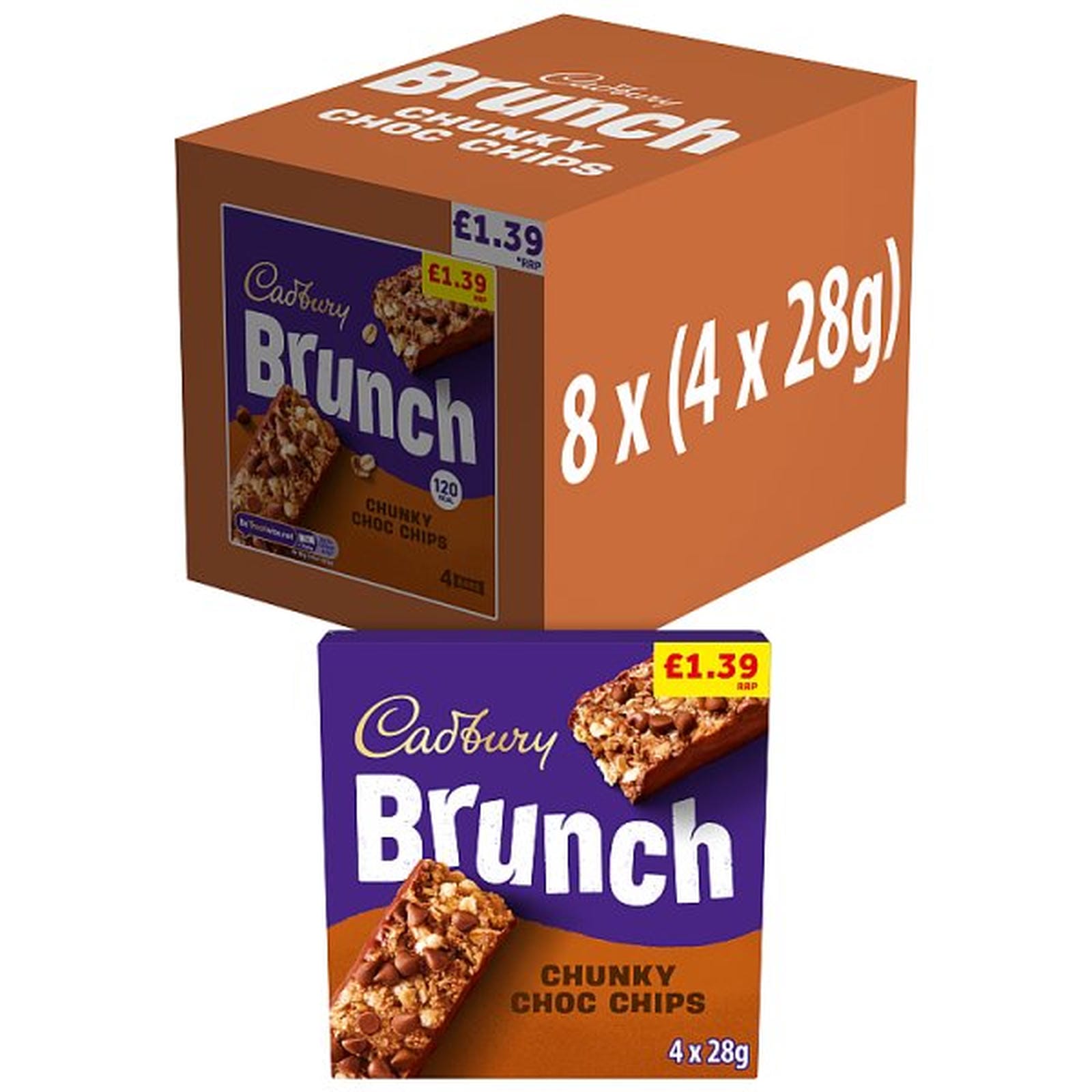 Cadbury Brunch Oats Chocolate Chip Cereal Bars, PMP £1.39, 4 Pack Multipack 112g (4 x 28g)