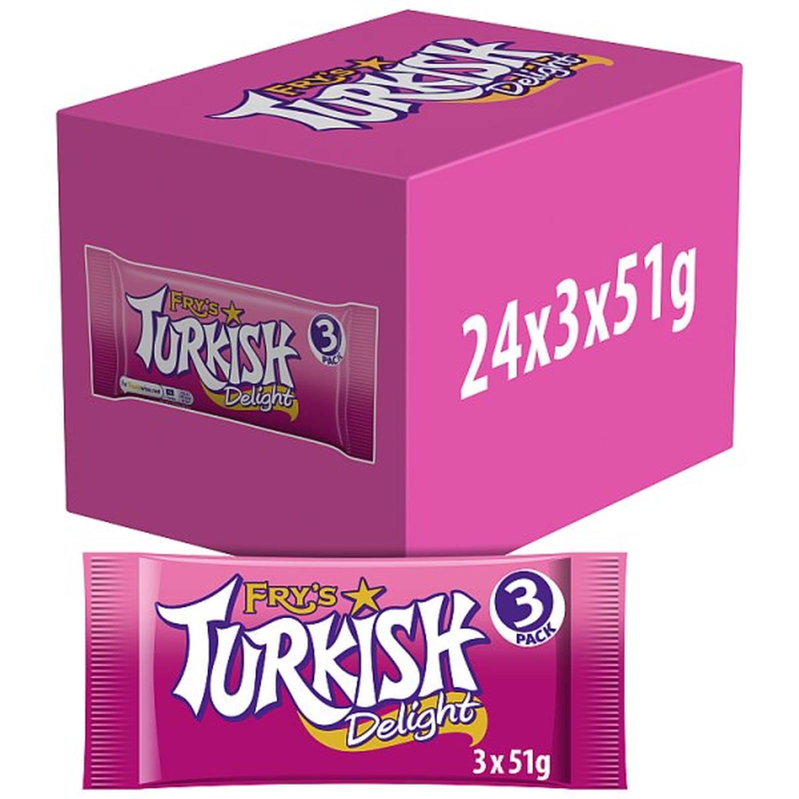 Fry's Turkish Delight Chocolate Bar 3 Pack Multipack 153g (3 x 51g)