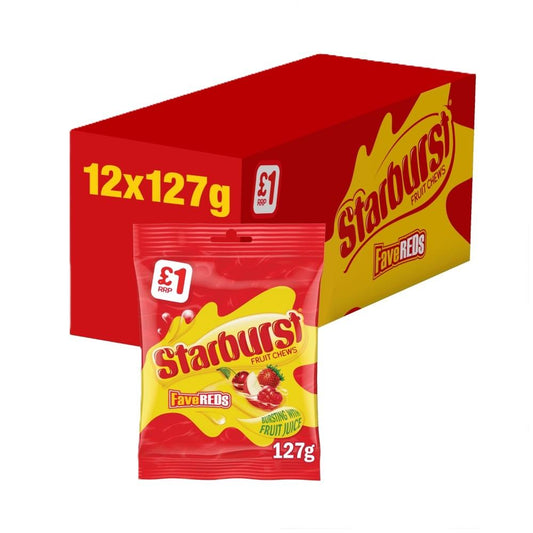 Starburst Fave Reds Vegan Chewy Sweets Fruit Flavoured Treat Bag £1 PMP 127g – 12 x 127g