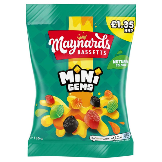 Maynards Bassetts Mini Gems Sweets Bag £1.35 PMP 130g – 10 x 130g
