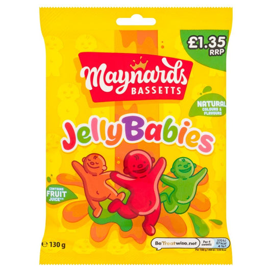Maynards Bassetts Jelly Babies Sweets Bag £1.35 PMP 130g – 10 x 130g