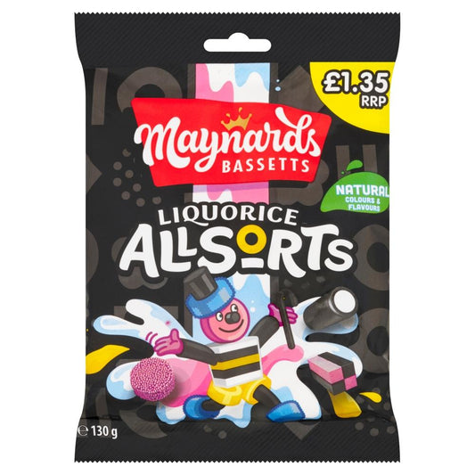 Maynards Bassetts Liquorice Allsorts Sweets Bag £1.35 PMP 130g – 10 x 130g