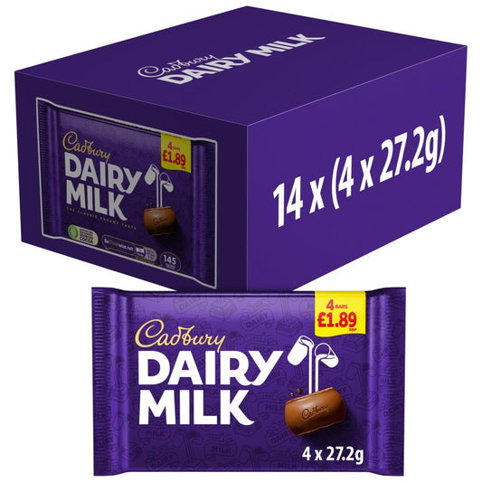 Cadbury Dairy Milk Chocolate Bar 4 Pack Multipack 108.8g – 14 x 108.8g
