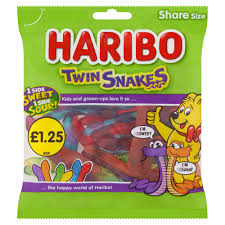 HARIBO Twin Snakes Fruit Flavour Gum Jelly Sweets Sharing Bag 140g – 12 x 140g