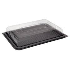 Small Black Platter Base & Clear Lid L355mm x W250mm x D65mm (5 base and lid per pack) – 6 x 5s