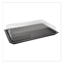 Large Black Platter Base & Clear Lid L450mm x W300mm x D65mm (5 base and lid per pack) – 1 x 5s