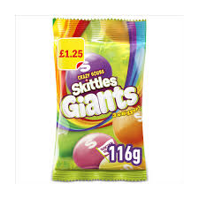 Skittles Giants Vegan Chewy Sour Sweets Fruit Flavoured Treat Bag £1 PMP 109g – 14 x 116g